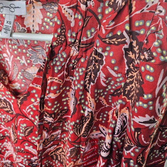 Jessica Simpson Floral Paisley Print Red & Green Blouse Long Sleeve XS Top Shirt - Picture 6 of 6